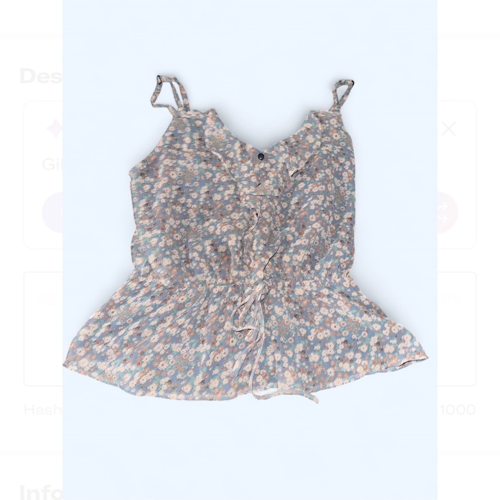 Floral Ruffle Cami Top Small Tie Waist Adjustable - Picture 2 of 4